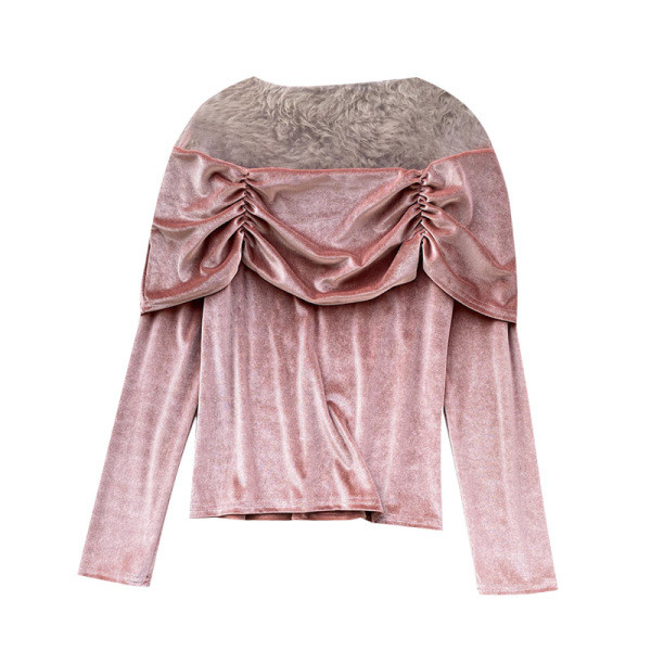 Stílusos női bársony blúz tüll és hosszú ujjú több színben
