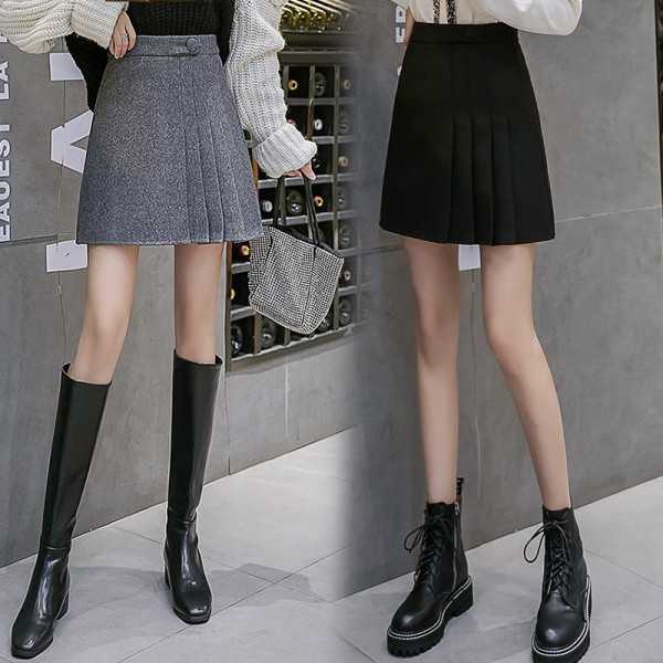 Нов модел дамска плисирана пола с копче в сив и черен цвят