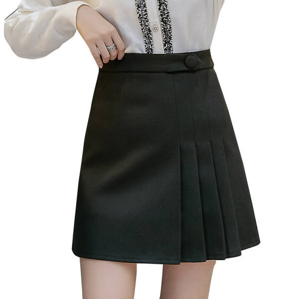 Нов модел дамска плисирана пола с копче в сив и черен цвят