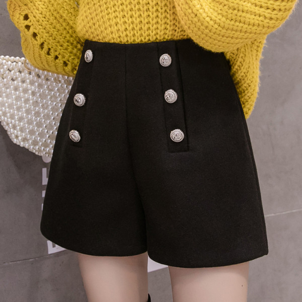 Pantaloni moderni de dama cu talie inalta si nasturi in roz, negru si bej