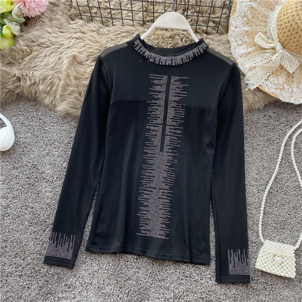 Γυναικεία casual μπλούζα σε τέσσερα χρώματα με πέτρες και μακρύ μανίκι