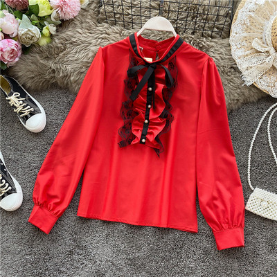 Stílusos női ing csipkével és szalaggal több színben