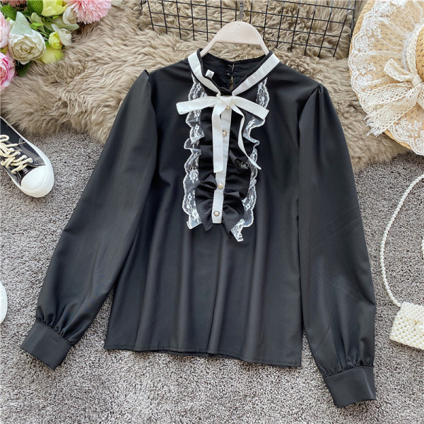 Stílusos női ing csipkével és szalaggal több színben