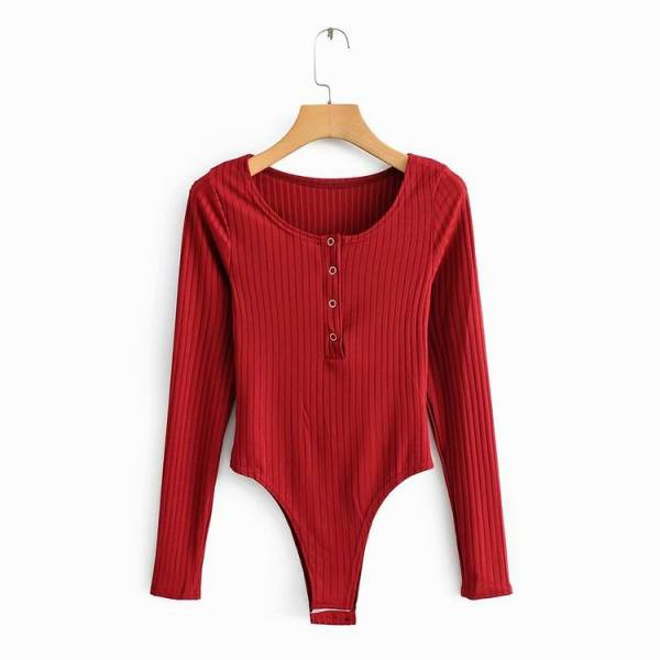 Νέο μοντέλο γυναικείο κορμάκι με κουμπιά και μακρύ μανίκι σε λευκό, μαύρο, κίτρινο και κόκκινο χρώμα