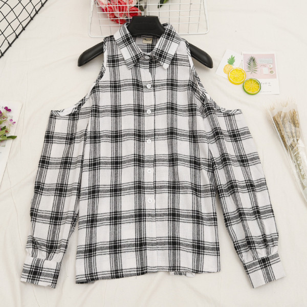 Kockás női ing három színben, klasszikus gallérral, csupasz vállakkal