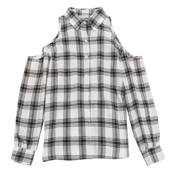 Kockás női ing három színben, klasszikus gallérral, csupasz vállakkal