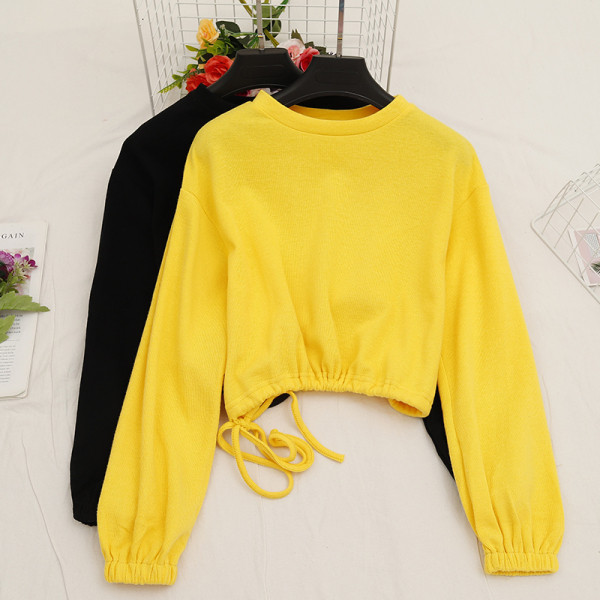 Bluză casual de damă în patru culori, cu decolteu O și șireturi