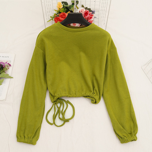 Bluză casual de damă în patru culori, cu decolteu O și șireturi