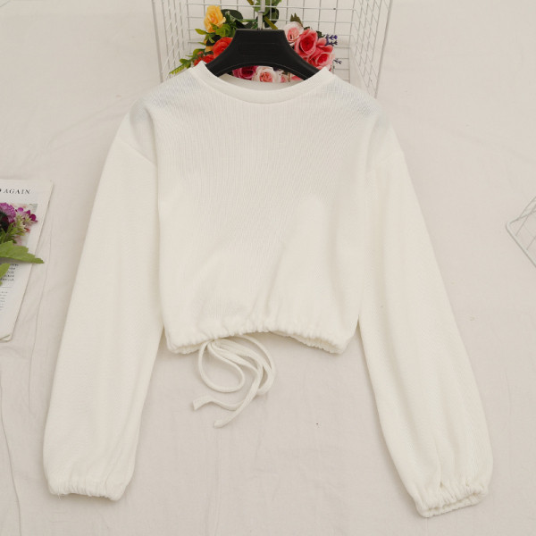 Bluză casual de damă în patru culori, cu decolteu O și șireturi