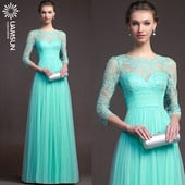 Elegáns női hosszú ruha csipkével és tüllvel, zöld és piros színben