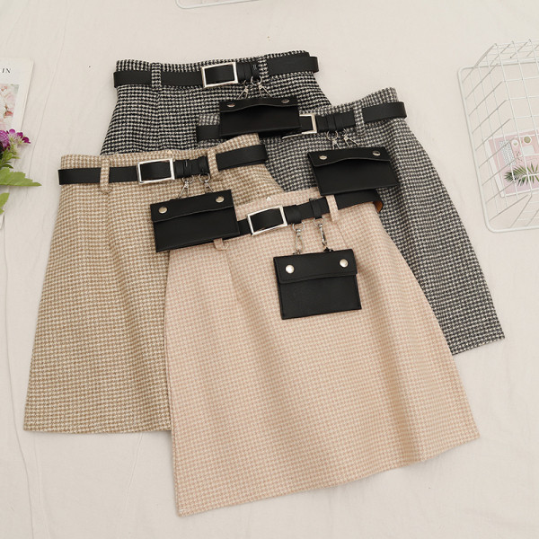 Γυναικεία καρό φούστα  σε τέσσερα χρώματα με υψηλή μέση και ζώνη