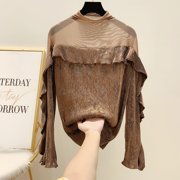 Női bársony blúz fürtökkel, négy színben