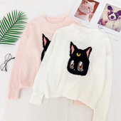 Modern női pulóver ovális nyakkivágással, fehér és rózsaszín színben