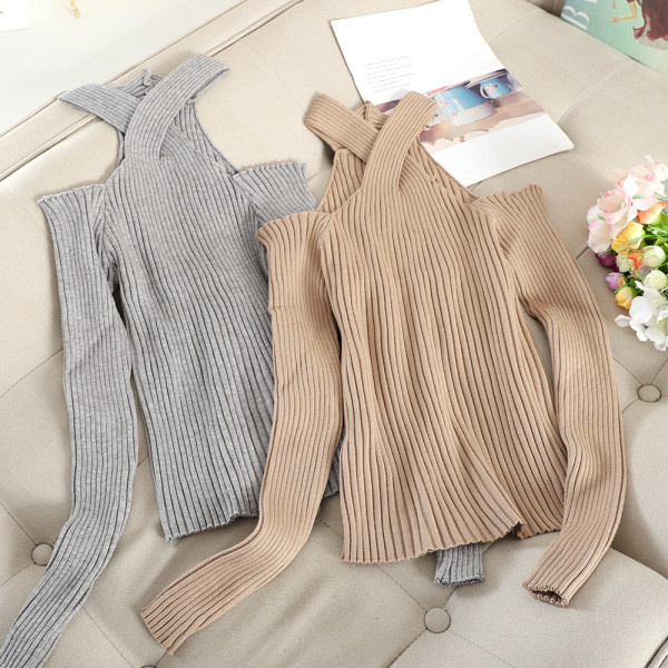 Μοντέρνα γυναικεία μπλούζα με μακριά μανίκια με γυμνά ώμους σε διάφορα χρώματα