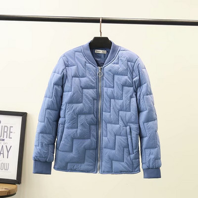 Női téli rövid téli kabát fekete, kék és barna cipzárral