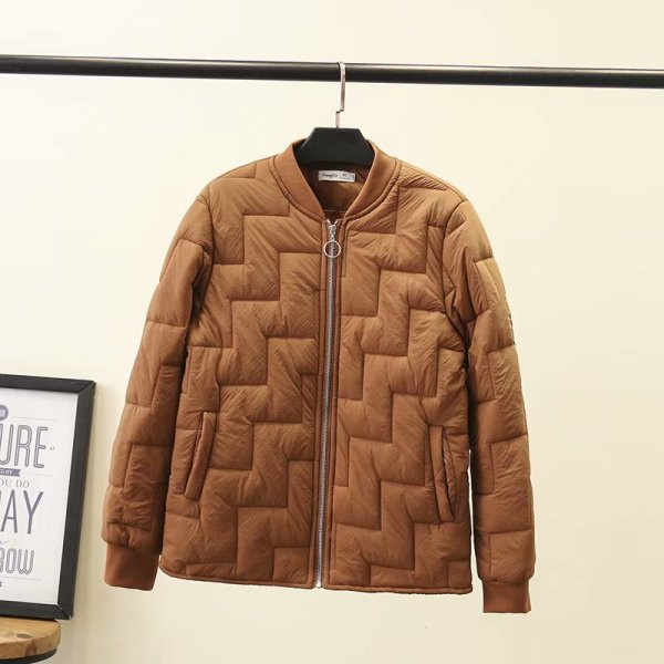 Női téli rövid téli kabát fekete, kék és barna cipzárral