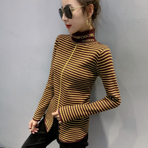 Γυναικεία μοντέρνα ριγέ μπλούζα με κολάρο πόλο σε διάφορα χρώματα