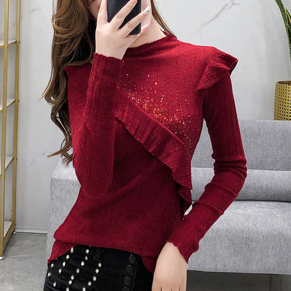 Μοντέρνα γυναικεία μπλούζα σε κόκκινο, μαύρο και μπεζ χρώμα