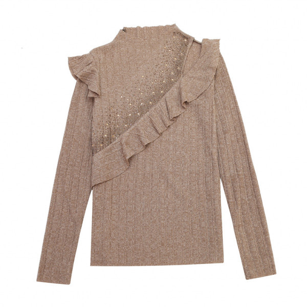 Μοντέρνα γυναικεία μπλούζα σε κόκκινο, μαύρο και μπεζ χρώμα