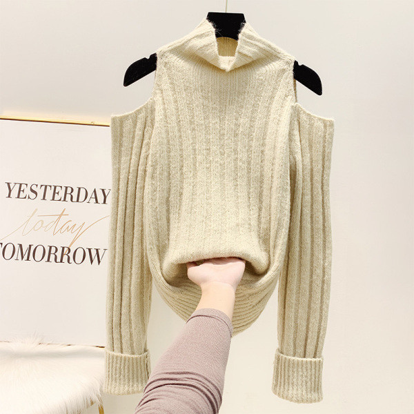 Γυναικείο πουλόβερ με γυμνά ώμους και ψηλό γιακά