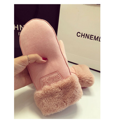 Нов модел дамски ръкавици с пух в кафяв,сив и розов цвят