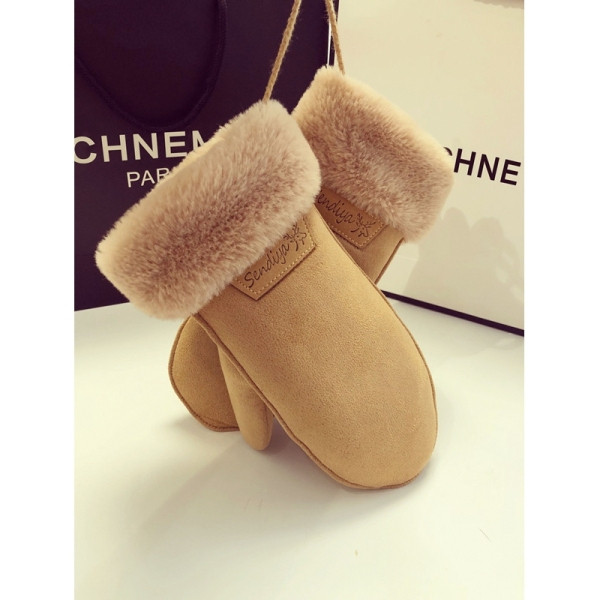 Нов модел дамски ръкавици с пух в кафяв,сив и розов цвят