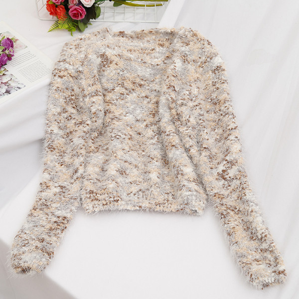 Μοντέρνο γυναικείο πουλόβερ σε τρία χρώματα με μακρύ μανίκι και στρογγυλό ντεκολτέ