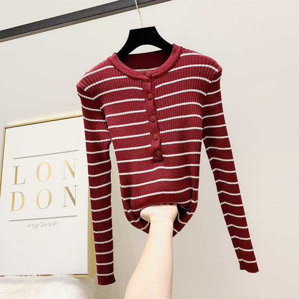 Modern női csíkos blúz gombokkal több színben