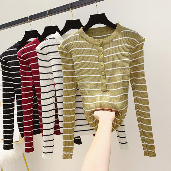 Modern női csíkos blúz gombokkal több színben