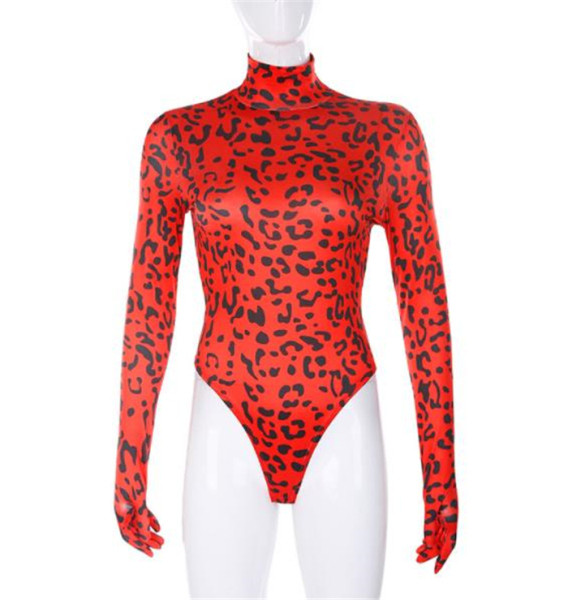 Modern női body állatmintás jobb oldali magas gallérral négy színben