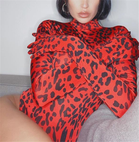 Modern női body állatmintás jobb oldali magas gallérral négy színben