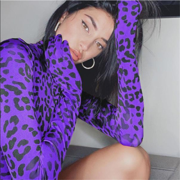 Modern női body állatmintás jobb oldali magas gallérral négy színben
