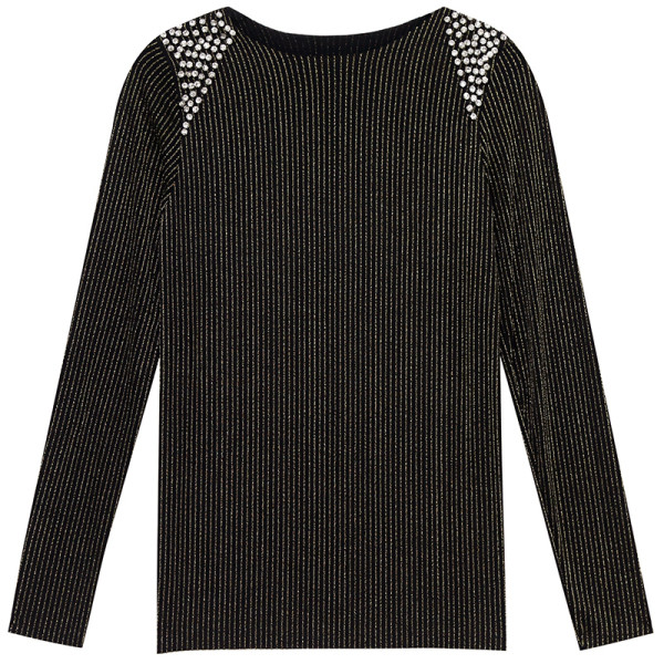 Μοντέρνα γυναικεία μπλούζα με γυαλιστερό αποτέλεσμα και πέτρες σε δύο χρώματα