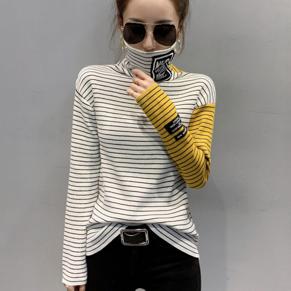 Női alkalmi csíkos blúz polo gallérral több színben