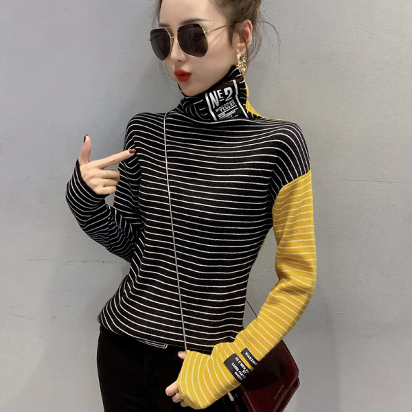 Női alkalmi csíkos blúz polo gallérral több színben