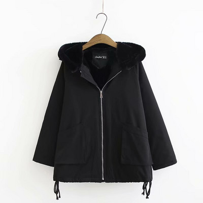 Modern női téli kabát kapucnival és puha béléssel fekete, rózsaszín és bézs színben