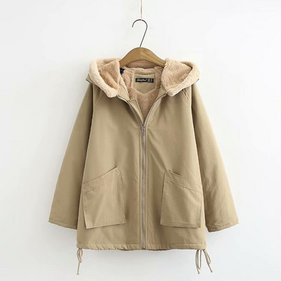 Modern női téli kabát kapucnival és puha béléssel fekete, rózsaszín és bézs színben