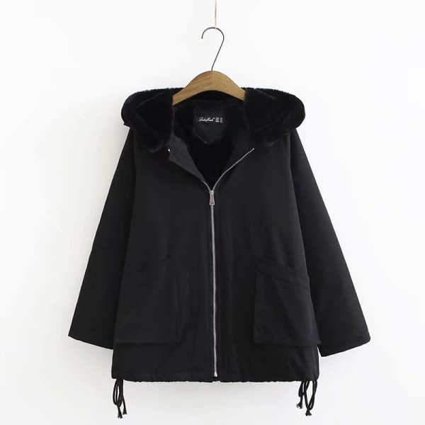 Modern női téli kabát kapucnival és puha béléssel fekete, rózsaszín és bézs színben