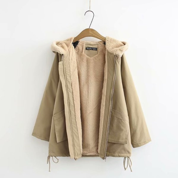 Modern női téli kabát kapucnival és puha béléssel fekete, rózsaszín és bézs színben