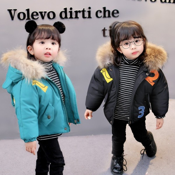 Μοντέρνο παιδικό μπουφάν για κορίτσια σε δύο χρώματα με εφαρμογή