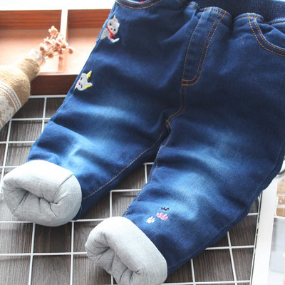 Нов модел детски дънки с бродерия в син цвят- за момичета
