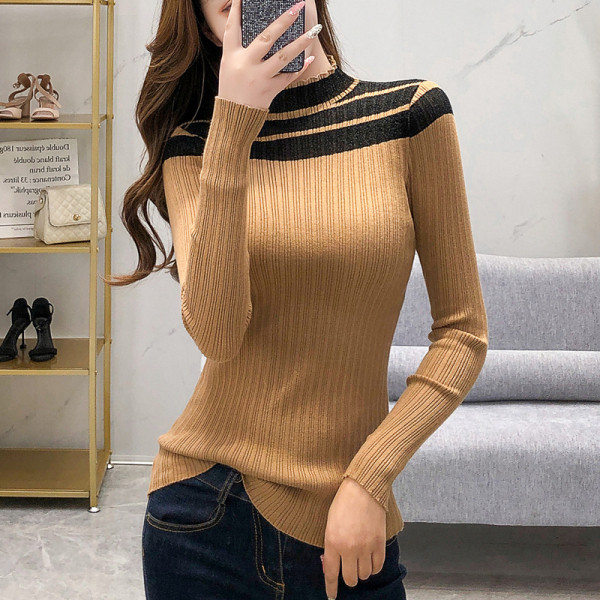 Γυναικεία casual μπλούζα σε μπεζ, πράσινο, μαύρο και πορτοκαλί χρώμα