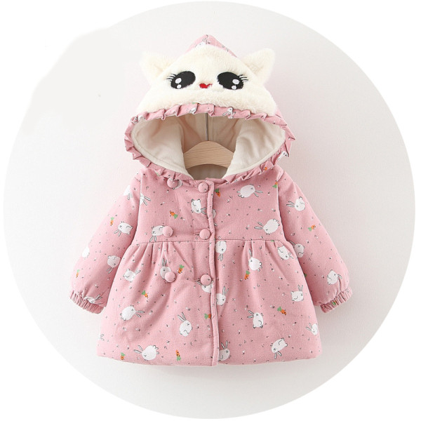 Μοντέρνο παιδικό μπουφάν για κορίτσια με κουκούλα - σε ροζ και κίτρινο χρώμα
