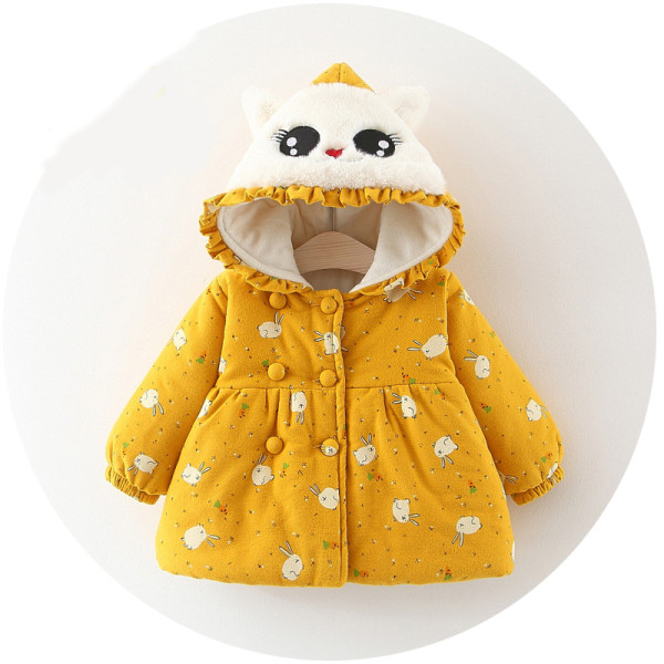 Μοντέρνο παιδικό μπουφάν για κορίτσια με κουκούλα - σε ροζ και κίτρινο χρώμα