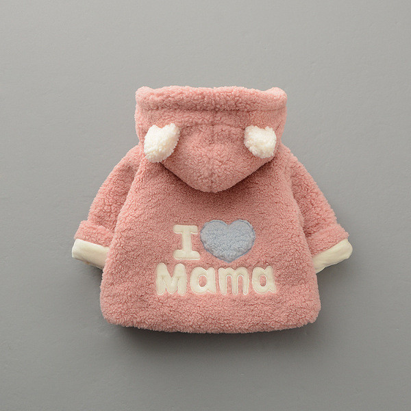 Μοντέρνοπαιδικό παλτό με κουκούλα και τρισδιάστατο στοιχείο ροζ  χρώμα για κορίτσια