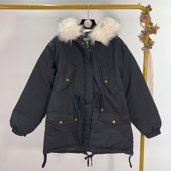 Rövid téli kabát bézs, kék és fekete pehellyel