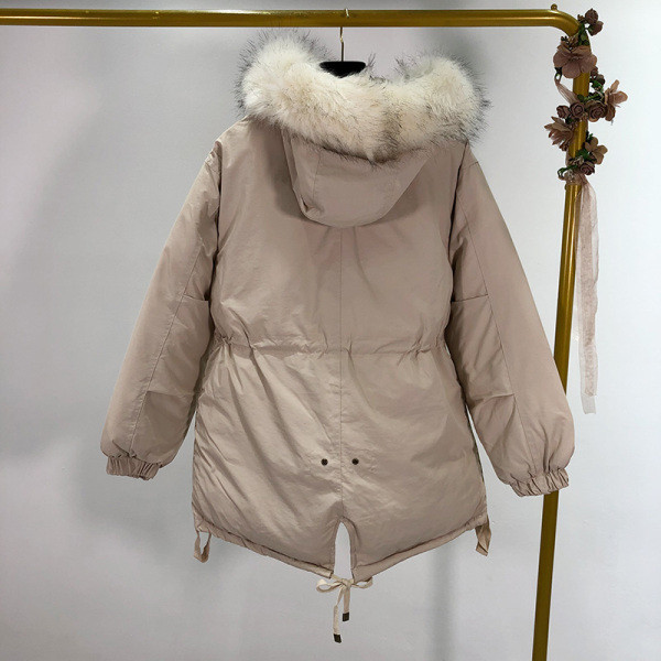 Rövid téli kabát bézs, kék és fekete pehellyel