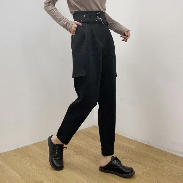 Női alkalmi nadrág magas derékkal és zsebekkel