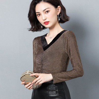 Modern női blúz két színben, V-nyakú és hosszú ujjú