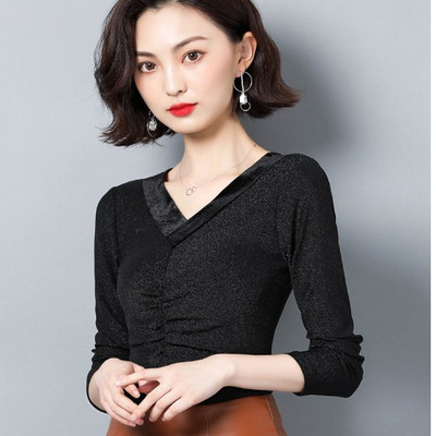 Modern női blúz két színben, V-nyakú és hosszú ujjú